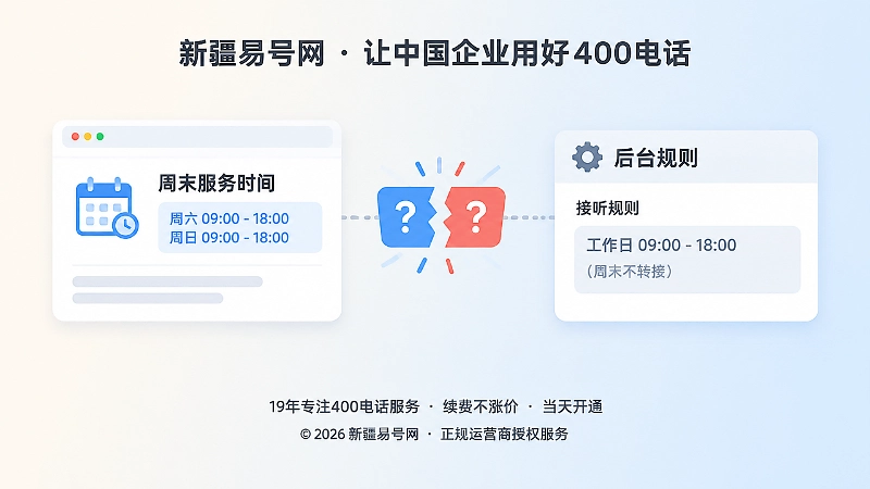 官网服务时间与400电话后台规则不同步的对比图