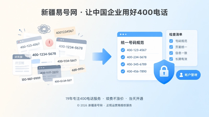 左侧杂乱号码版本与右侧统一规范形成对比，表现发布规范与账户管理