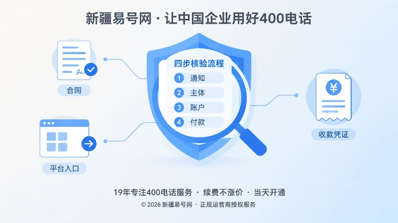 聚焦式展示通知、主体、账户、付款四步核验流程